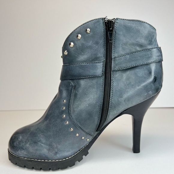 Envy Womens Spumoni‎ Genuine Leather Studded Side Zip Stiletto Ankle Boots 8.5 - Picture 4 of 11